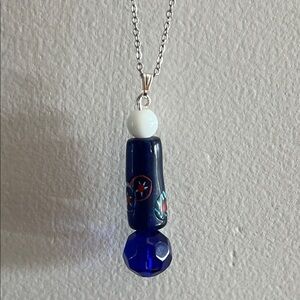 Artisan Deep Blue and White Pendant Necklace